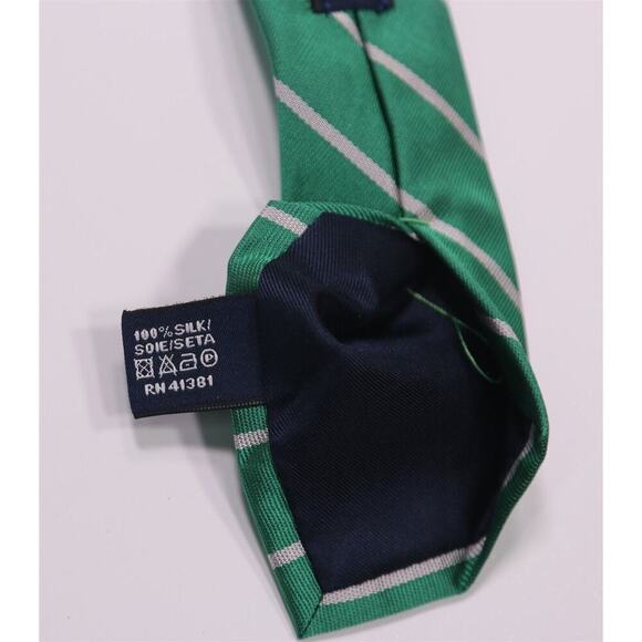 Polo Ralph Lauren Green Repp Striped Silk Handmade Necktie Tie - Picture 7 of 7